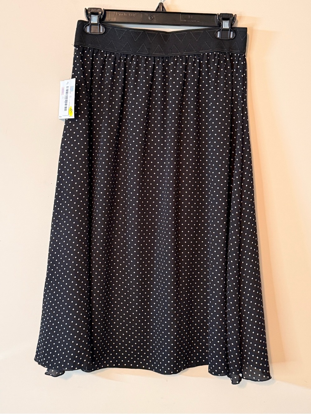 LuLaRoe Black Lola Midi Skirt with White Polka Dots